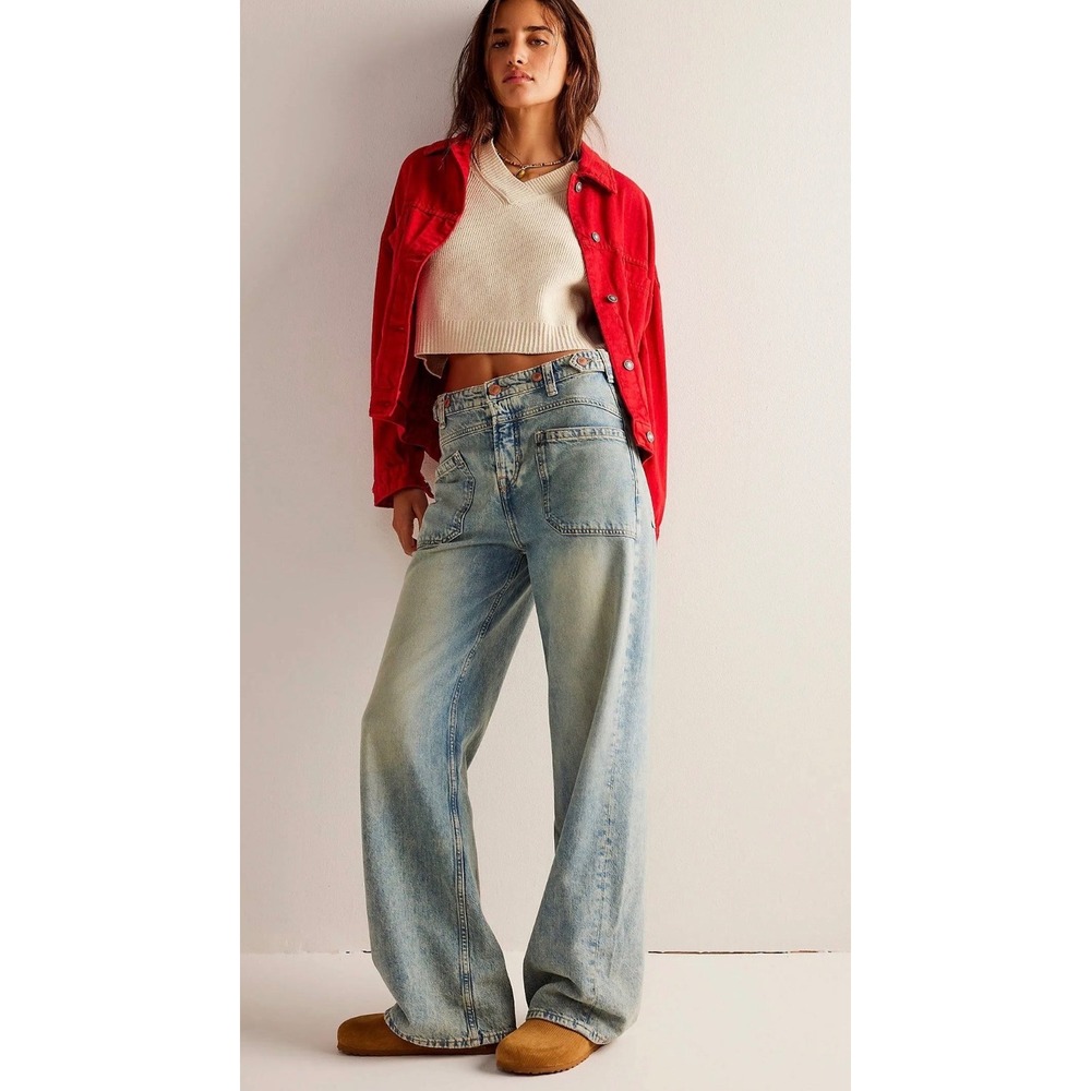 Free People Palmer Wide Leg Cuffed Jean Size 26 Pristine Condition